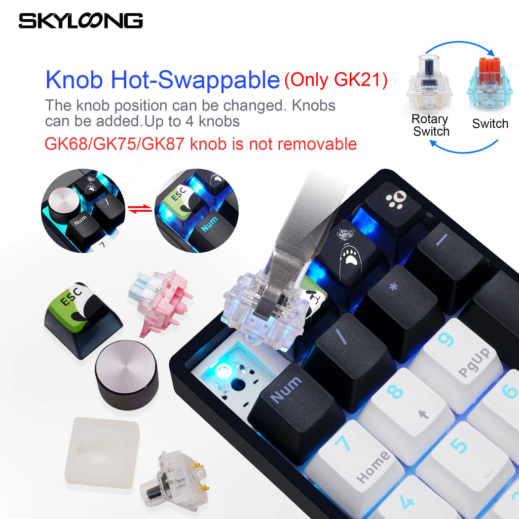 QMK/VIA Mechanical Keyboard GK21/68/75/87 TKL Bundle Sales PBT Panda Keycaps Hot-Swappable USB-C Wired Gamer Keyboard