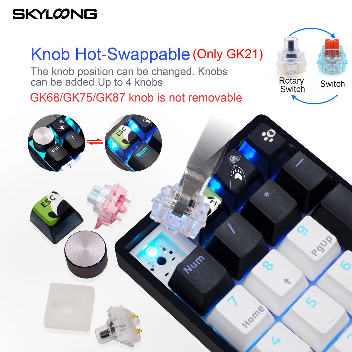 QMK/VIA Mechanical Keyboard GK21/68/75/87 TKL Bundle Sales PBT Panda Keycaps Hot-Swappable USB-C Wired Gamer Keyboard