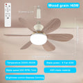 Home LED Ceiling Fan Light E26 E27 Base 3-Colour Adjustable Wireless Remote Control 52CM Ceiling Fan Lamp for Bedroom Living