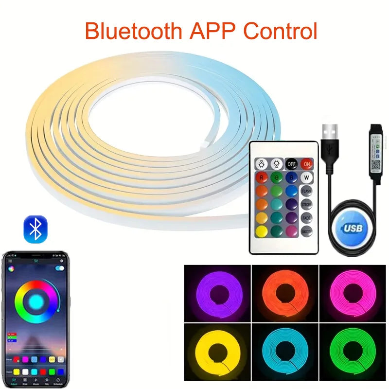 USB RGB Neon Light Strip with APP &Remote Color Change Waterproof Music Sync Mode Flexible Neon Lights for Room Outdoors Decor