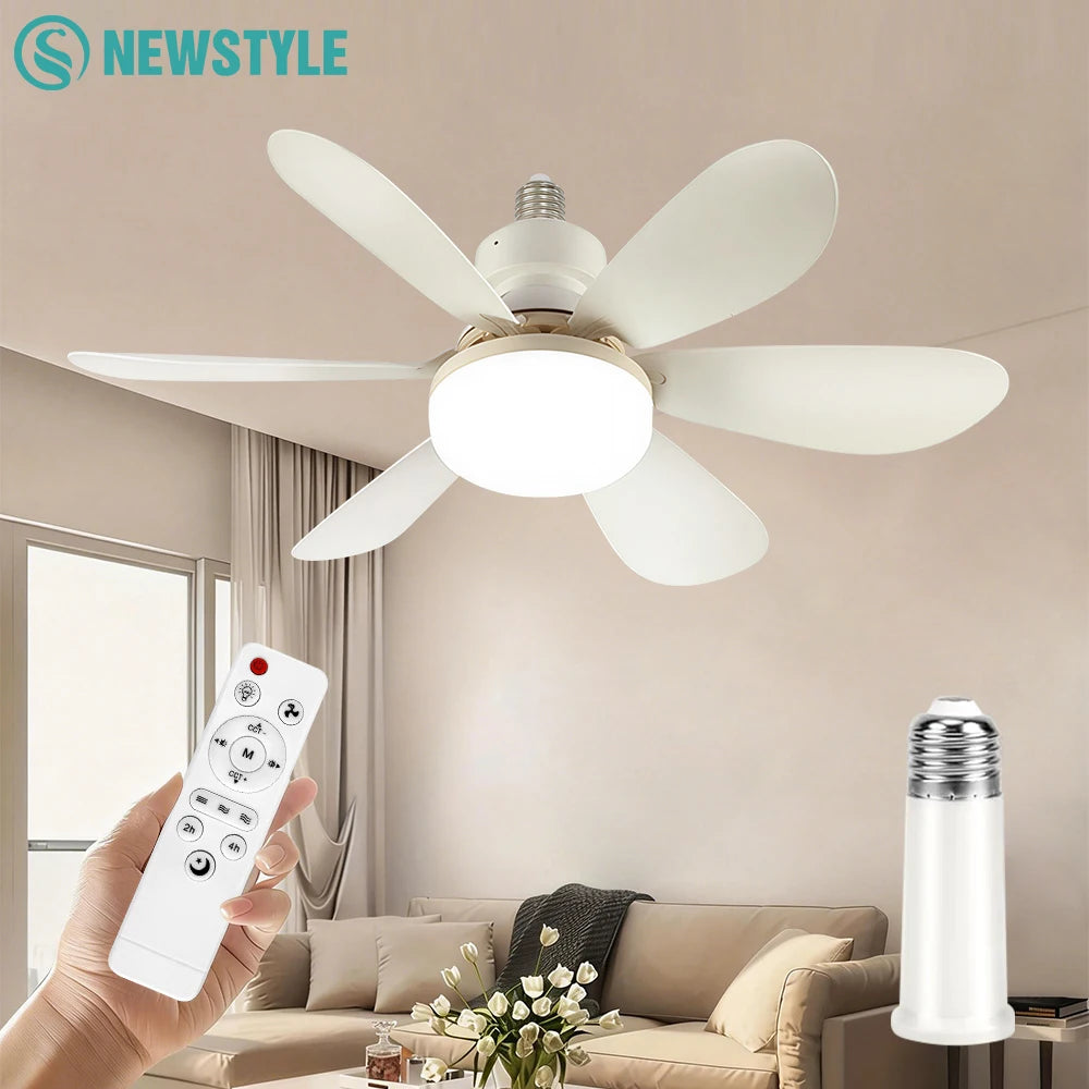 Home LED Ceiling Fan Light E26 E27 Base 3-Colour Adjustable Wireless Remote Control 52CM Ceiling Fan Lamp for Bedroom Living