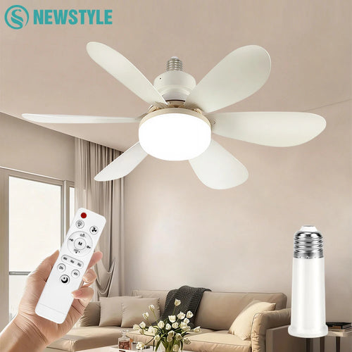 Home LED Ceiling Fan Light E26 E27 Base 3-Colour Adjustable Wireless Remote Control 52CM Ceiling Fan Lamp for Bedroom Living