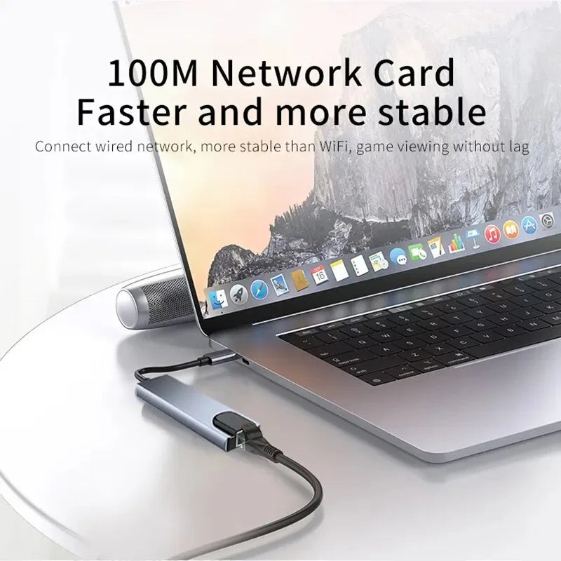 USB C Hub 8In1 7In2 7In1 Type C 3.1 to 4K HDMI Adapter with RJ45 SD/TF Card Reader PD Fast Charge for Macbook Notebook Laptop