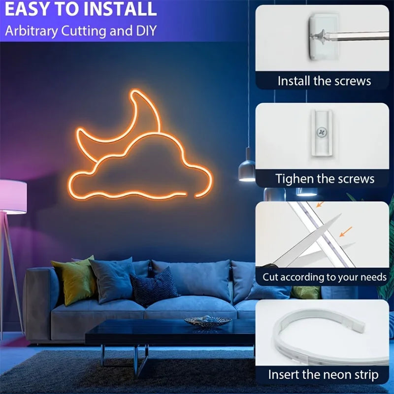 USB RGB Neon Light Strip with APP &Remote Color Change Waterproof Music Sync Mode Flexible Neon Lights for Room Outdoors Decor