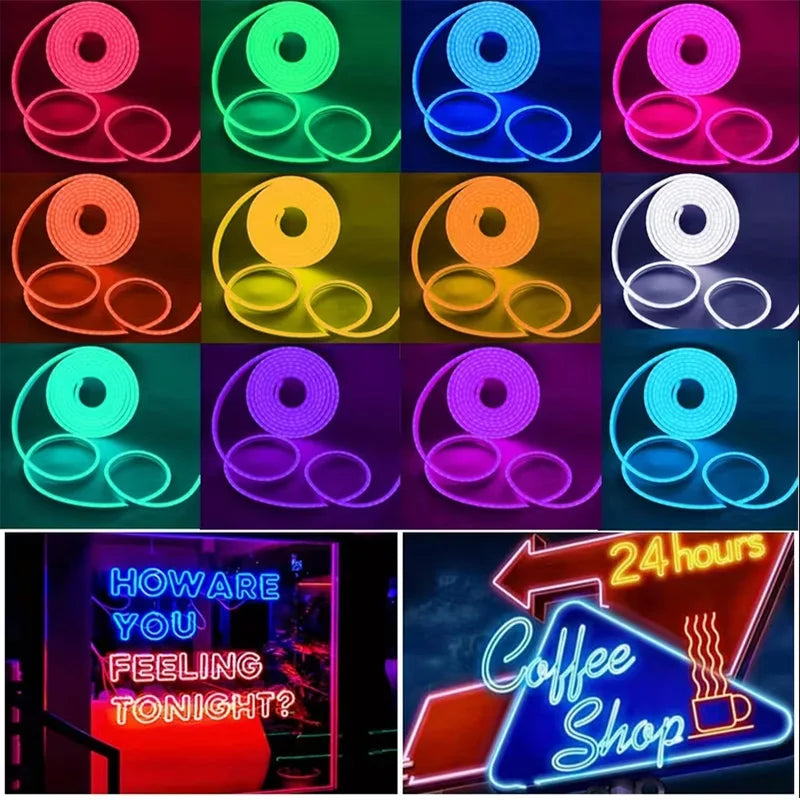 USB RGB Neon Light Strip with APP &Remote Color Change Waterproof Music Sync Mode Flexible Neon Lights for Room Outdoors Decor