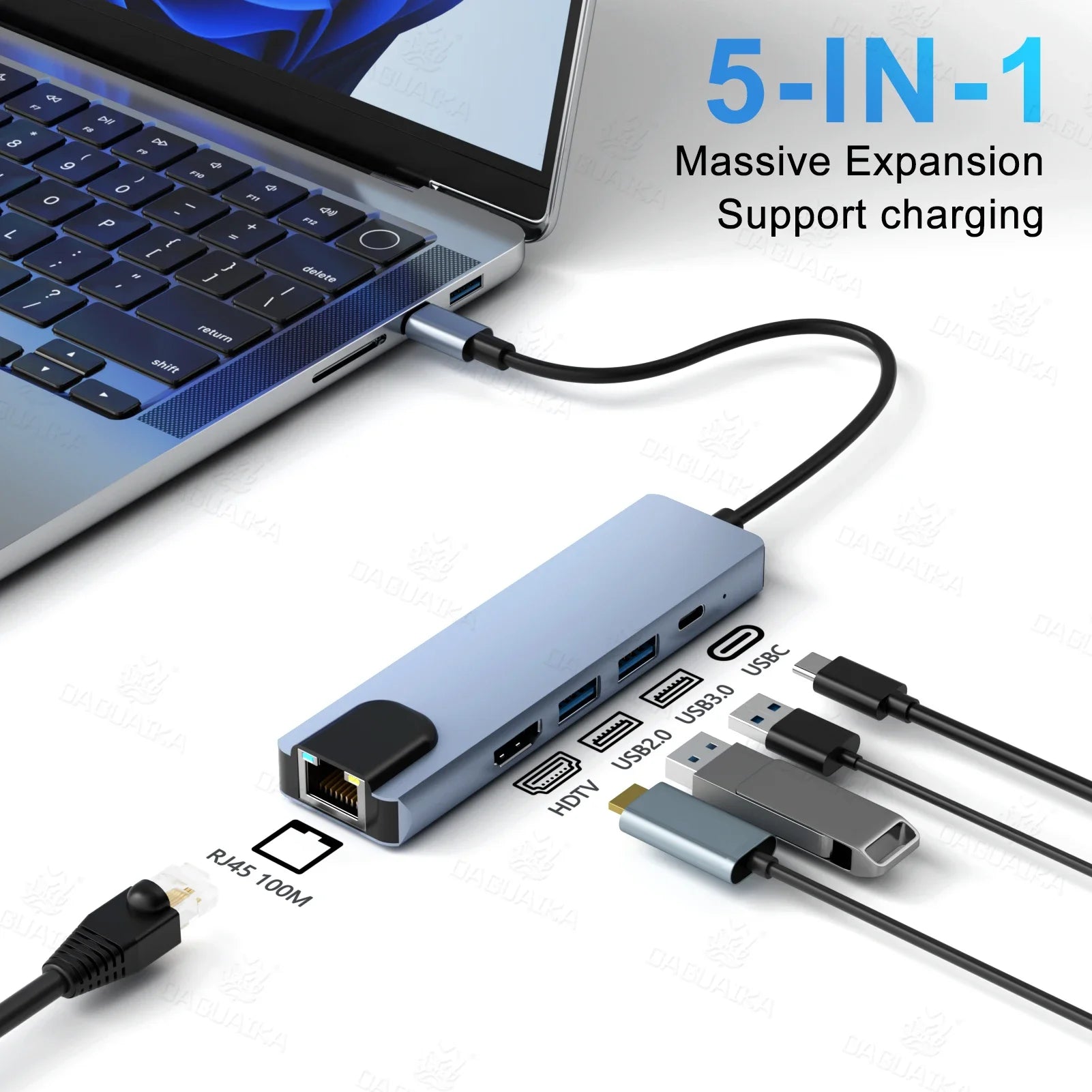 USB C Hub 8In1 7In2 7In1 Type C 3.1 to 4K HDMI Adapter with RJ45 SD/TF Card Reader PD Fast Charge for Macbook Notebook Laptop