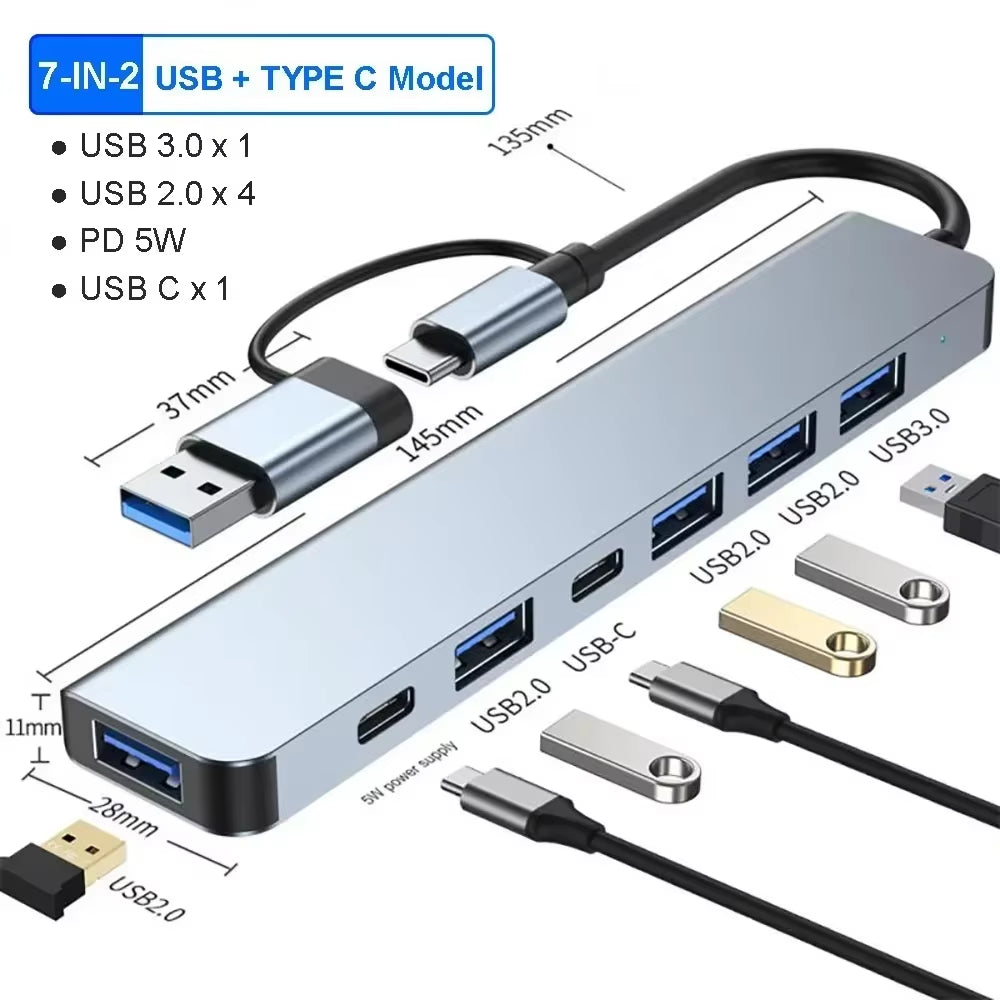 USB C Hub 8In1 7In2 7In1 Type C 3.1 to 4K HDMI Adapter with RJ45 SD/TF Card Reader PD Fast Charge for Macbook Notebook Laptop