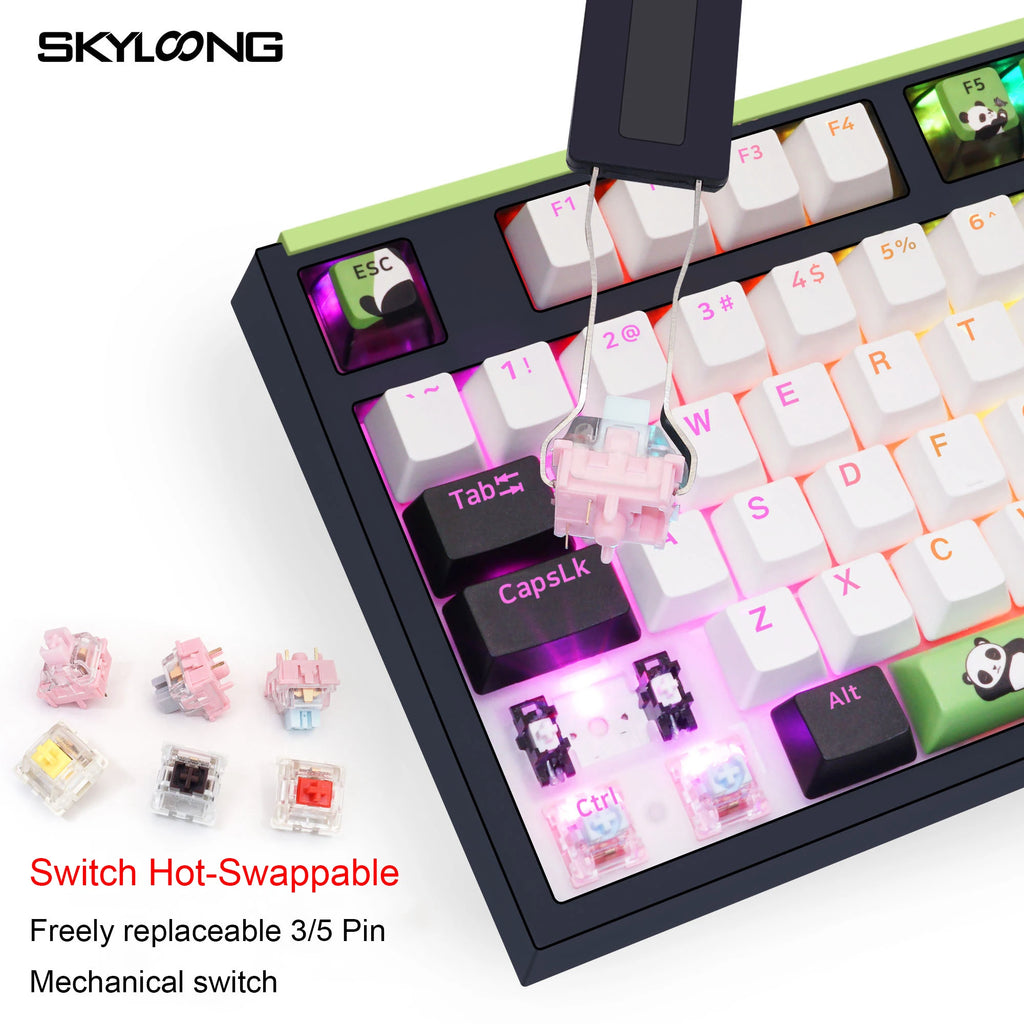 QMK/VIA Mechanical Keyboard GK21/68/75/87 TKL Bundle Sales PBT Panda Keycaps Hot-Swappable USB-C Wired Gamer Keyboard