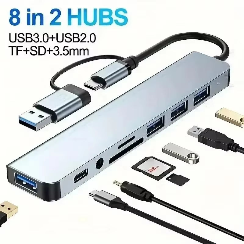 USB C Hub 8In1 7In2 7In1 Type C 3.1 to 4K HDMI Adapter with RJ45 SD/TF Card Reader PD Fast Charge for Macbook Notebook Laptop